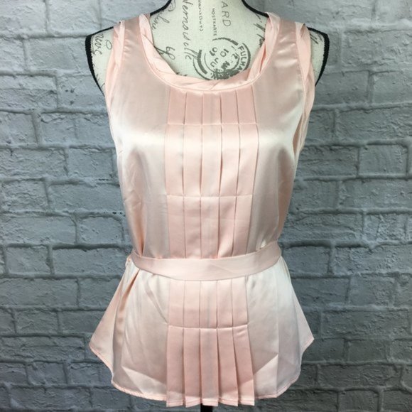 New York & Company Tops - New York & Co Peach Silky Pleated Blouse Size S
